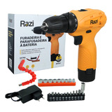 Furadeira E Parafusadeira Razi 3 8 10mm Sem Fio À Bateria 12v Bivolt Laranja Com 22 Acessórios Bits Canhões E Extensor 110v 220v