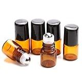Furnido Pacote Com 25 Frascos De Vidro âmbar Para óleos Essenciais- Frasco De Perfume Recarregável- Esfera De Aço Inoxidável- Frasco Líquido Com Tampas Pretas- Mini Frascos De Amostra De Cosméticos