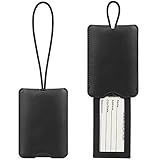 FYY Etiqueta De Bagagem Pacote Com 2 Etiquetas De Bagagem De Couro PU Para Malas Com Crachá Etiquetas De Viagem Com Capa De Privacidade Bolsa Escolar Mala Preta