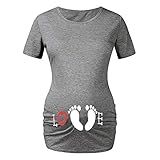 G Amber Camisetas Femininas De Manga Curta Para Gestantes Engraçadas Com Franzido Lateral Para Gravidez Camiseta Cinza Escuro Love Baby Little Feet M