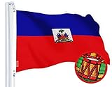 G128 Bandeira Do Haiti   1 2 X 1 8 M   Série StormFlyer Bordada 220 G M  Poliéster Fiado   Bandeira Do País  Design Bordado  Interior Exterior  Ilhós De Latão  Resistente  Para Todos Os Climas