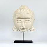 G6 Collection Máscara De Cabeça De Buda Feita à Mão De Madeira De 43 Cm Com Suporte Estátua De Busto De Madeira Escultura Estatueta De Decoração De Altar Para Casa Presente De Destaque Esculpida à Mão