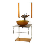 Gabinete 40cm De Vidro Inox Cuba Redonda Marmore Marfim