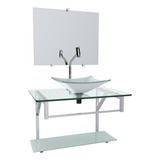 Gabinete 60cm Vidro E Inox C Cuba Quadrada P Banheiro 2058