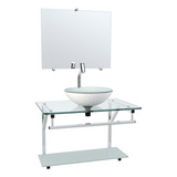 Gabinete 60cm Vidro E Inox C Cuba Redonda P Banheiro 2057