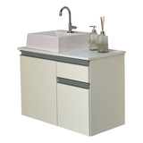 Gabinete Balcão Banheiro Com Tampo E Cuba 100 Mdf 70cm