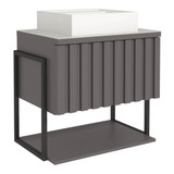 Gabinete Banheiro 80cm Mdf Aço Cuba Prat Port Havaí Titanium Cor Da Pia Branco Cor Do Móvel Titânio Quantidade De Furos Para Torneira Um Furo
