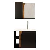 Gabinete Banheiro Lotus Com 2 Portas Espelheira E Cuba Preto Fosco Ripa 3d