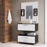 Gabinete De Banheiro Preto 80cm Com Cuba Balcão Painel Nicho