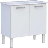 Gabinete De Lavanderia Branco Em Aço 100x50 Cm Com Tanque Sintético Branco Venus Cozimax