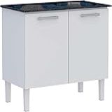 Gabinete De Lavanderia Branco Em Aço 100x50 Cm Com Tanque Sintético Preto Venus Cozimax