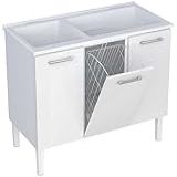 Gabinete De Lavanderia Branco Em Aço Com Tanque Sintético Branco E Cesto Basculante Max Cozimax