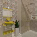 Gabinete De Vidro 40 X 40 Cm Amarelo Para Banheiros Com Cuba Quadrada