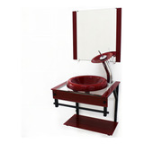 Gabinete De Vidro 40cm Apx Com Cuba Chapeu Vermelho Cereja