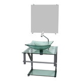 Gabinete De Vidro 40cm Cuba Quadrada Tampo Prateleira 