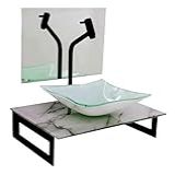 GABINETE DE VIDRO 50CM COM CUBA QUADRADA MÁRMORE BRANCO