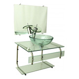 Gabinete De Vidro Banheiro 60cm Cuba Redonda Com Torneira C