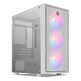 Gabinete Gamer Mancer Goblin V2 Mid Tower Lateral De Vidro Com 3 Fans Rainbow Branco MCR GBNV2 WH