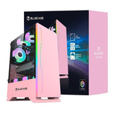 Gabinete Gamer Rosa Painel Led Rgb Bg 028 Bluecase Vidro