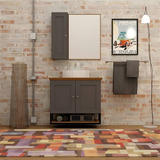 Gabinete Mazzu Nordic 80cm Com Cuba E Espelheira Completo Móvel Grafite ipê