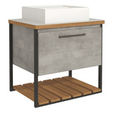 Gabinete Para Banheiro Com Cuba Vitta 60cm Metalon Cimento Quantidade De Furos Para Torneira Um Furo