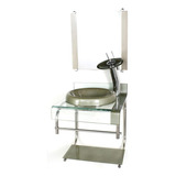 Gabinete Vidro 40cm Banheiro Curvado Duplo Inox Cuba Chapéu