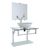 Gabinete Vidro Aço Inox 50cm Cuba Apoio Pia Banheiro Lavabo