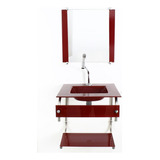 Gabinete Vidro Banheiro Cuba Acoplada 40cm Inox Vermelho