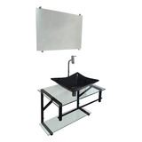 Gabinete Vidro Banheiro Cuba Retang 60 Cm C Espelho Cores