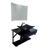 Gabinete Vidro Mármore 60 Cm Cuba Retang C Espelho Cores