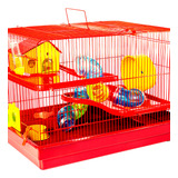 Gaiola Casa Para Hamster Completa Grande 2 Andar Cor Vermelha