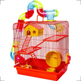 Gaiola Com Tubo Para Hamster 3 Andares Comedouro Cor Vermelha