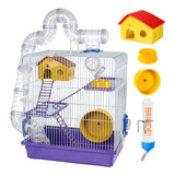 Gaiola Hamster Grande 3 Andares Tubo Rodinha Casa Completa
