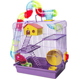 Gaiola Tubo Super Luxo 3 Andares Lilás Hamster Completa Cor Violeta