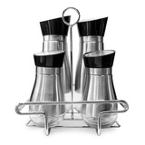 Galheteiro 4 Pçs Porta Azeite Vinagre Sal E Pimenta Aço Inox