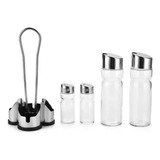Galheteiro 5 Pçs Vidro Suporte Azeite Vinagre Sal Cozinha