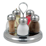 Galheteiro De 5 Peças Inox Vidro