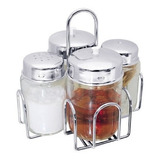 Galheteiro De Aço Inox 4 Peças Sal Vinagre Azeite Palito