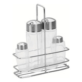 Galheteiro Porta Temperos 4pc Em Vidro E Aço Inox Tramontina