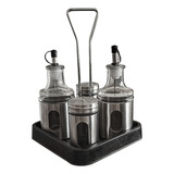 Galheteiro Porta Temperos Com Suporte Garrafa De Vidro Inox