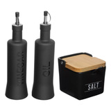 Galheteiro Vidro Porta Azeite Vinagre Saleiro Preto Tempero