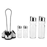 Galheteiro Vidro Vinagre Azeite Sal Suporte 5 Peças Inox