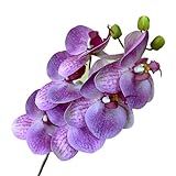Galho De Orquídea Lilás Com 6 Flores Phalaenopsis Artificial Siliconada Toque Real 70cm