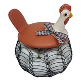 Galinha Porta Ovos Ceramica Cesto Aramado