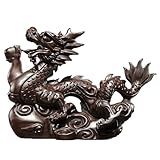 GANAZONO Estátua De Dragão Chinês Estatueta De Dragão De Madeira 2024 Escultura De Feng Shui Atrai Riqueza E Boa Sorte Para Escritório Casa Marrom Escuro