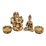 Ganesha Buda E 2 Castiçais Dourado