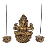 Ganesha Hindu Deus Da Sorte 2 Incensários Flor De Lótus