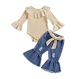 Gaono Conjunto De 3 Peças Para Bebês Meninas Outono E Inverno Calça Jeans Lisa Com Nervuras Calça Jeans Flare E Faixa De Cabeça A Cáqui 12 18 Meses