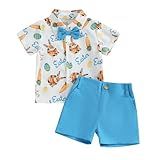 Gaono Conjunto De Roupas Infantis De Verão Coelhinho Da Páscoa Manga Curta Abotoado Camisa E Shorts Para Cavalheiros D Azul 1 2 Anos