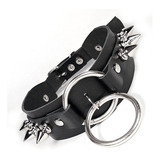 Gargantilha Choker De Couro Spikes Argolas Fivela Punk Rock